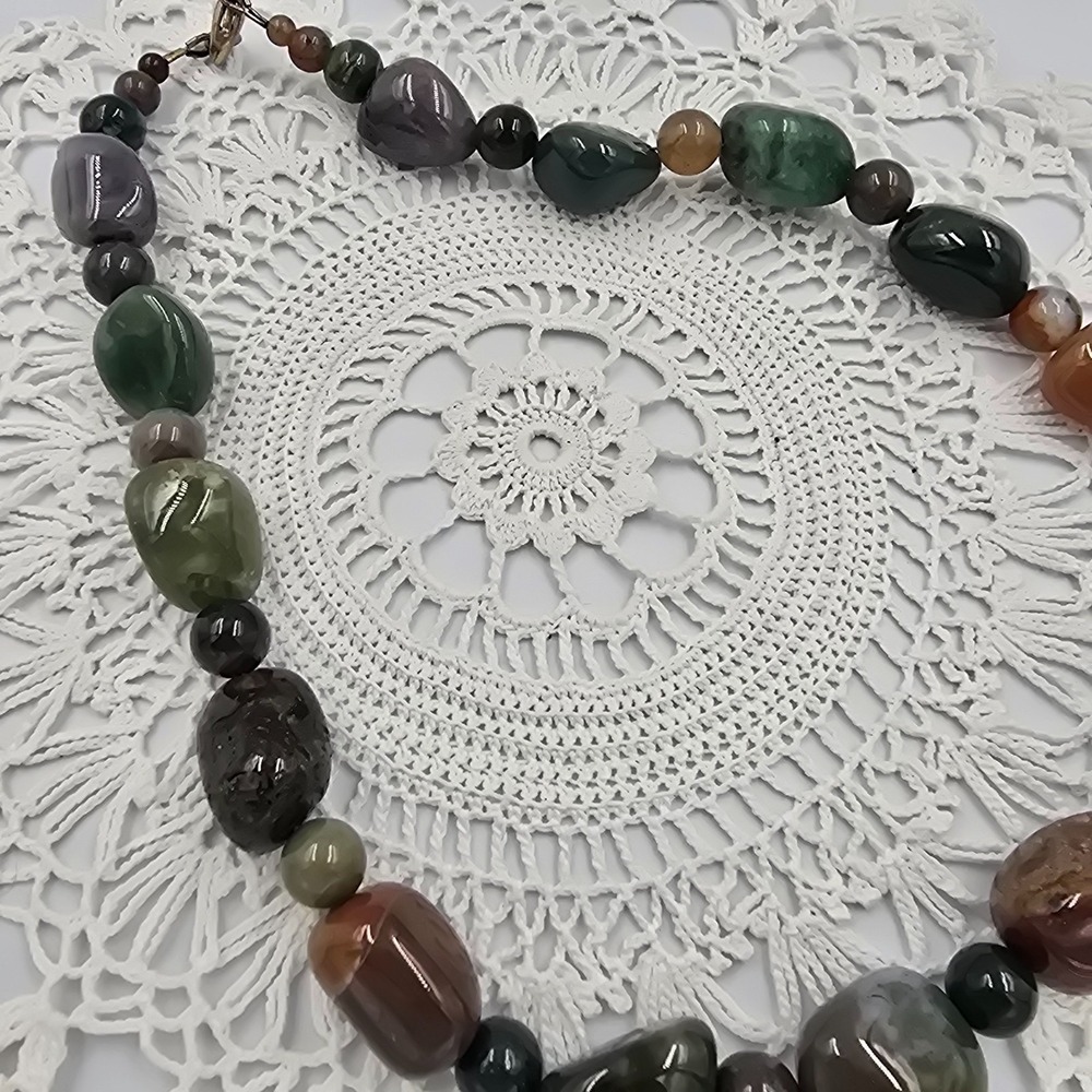 Polished Gemstone Beggars Bead Necklace Chunky Choker 16" - Picture 5 of 6